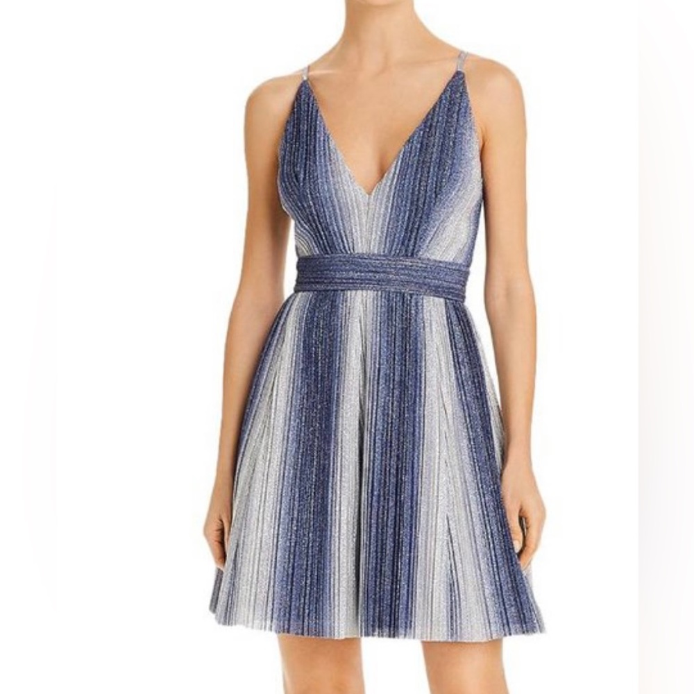 Blue Abstract Crisscross-Back V-Neck Dress